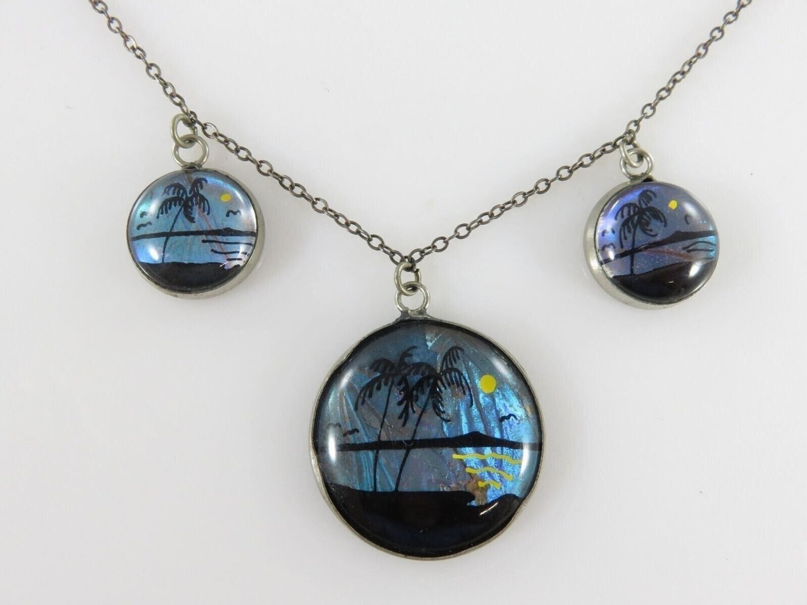 c1940 Reverse Painted Morpho Butterfly Bubble Dro… - image 2