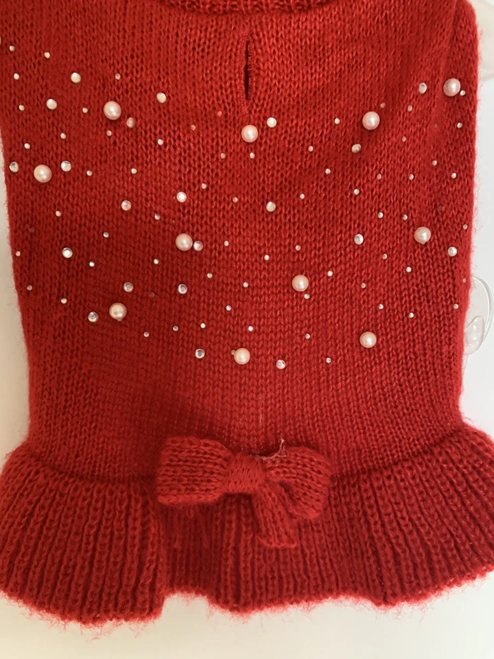 Vestido de Navidad rojo para perro con perlas (talla extra pequeña) Foto 3 de 4