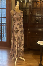 All that Jazz Lavender Satin Maxi Dress Roses sleeveless empire waist Today Sz M