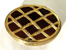 Vintage Givenchy Gold Tone Powder Compact with Lattice Design Case.