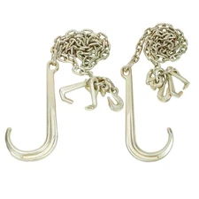  2 Pack 5/16 Inch x 6 ft Grade 70 Tow Chains with 15 Inch Long Shank J Hook 