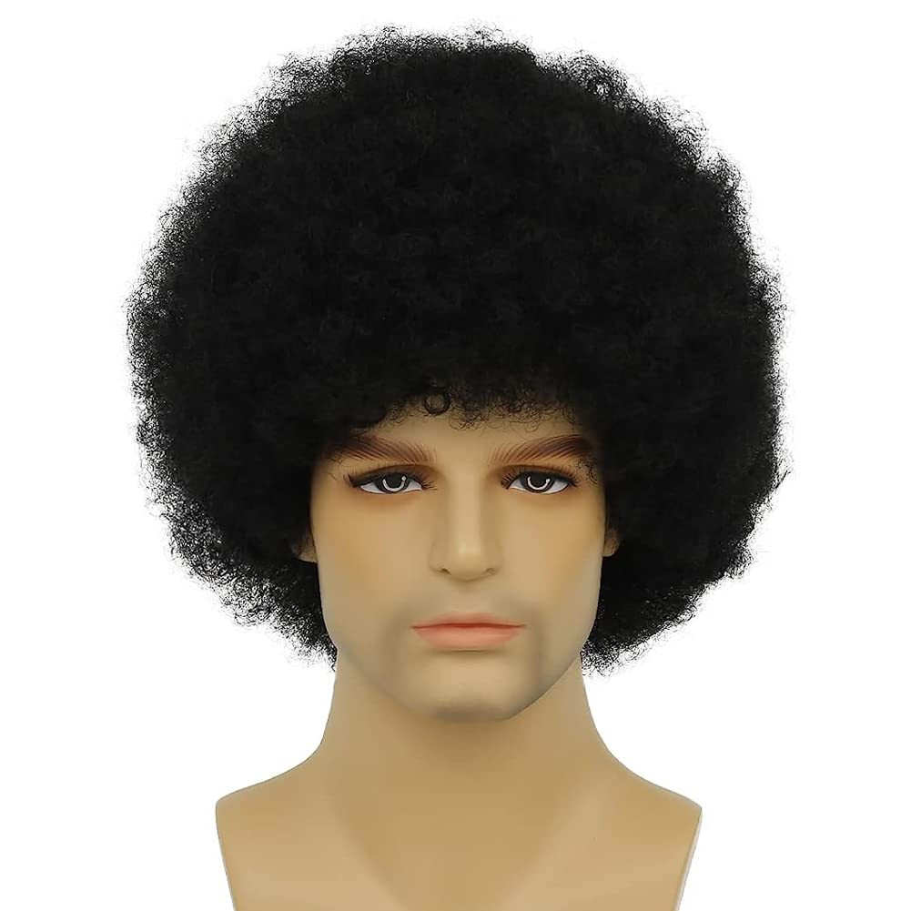 Mens Afro Wig Curly Black Short Wigs Kinky Fancy Funny 70S Costume Halloween Par