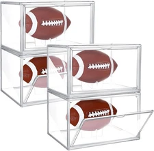 4 Pack Football Display Case Full Size Clear Acrylic Stackable Box with Magnetic