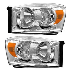 2006-2009 Dodge Ram 1500 2500 3500 Headlights Clear Lens Chrome Amber Reflector 2006-2009 Dodge Ram 1500 2500 3500 Headlights Clear Lens Chrome Amber Reflector