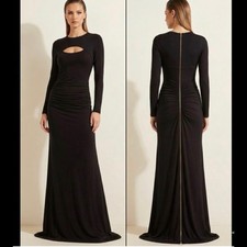 Marciano Black Long-Sleeve Cutout Ruched Back Exposed Zipper Evening Dress S
