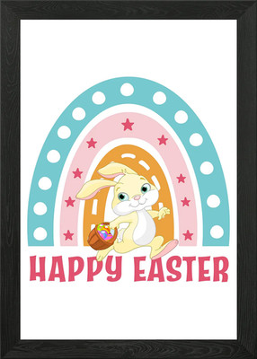 Frohe Ostern Regenbogen süß gerahmtes Wandbild Poster Leinwanddruck Bild