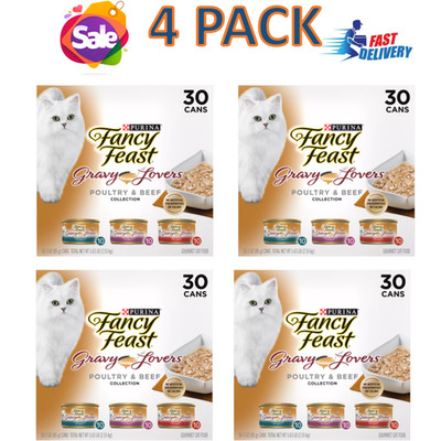 120 CanS/4PCS-Fancy Feast  Gravy Lovers Wet Cat Food - Poultry & Beef, 30 Count