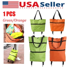 2 In1 Women Foldable Shopping Cart Bag Portable Shopping Trolley Bag With Wheels