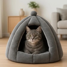 Cuccia Gatti da interno Igloo FluffyHome Grigio per cani Toys e gatti. Lavabile