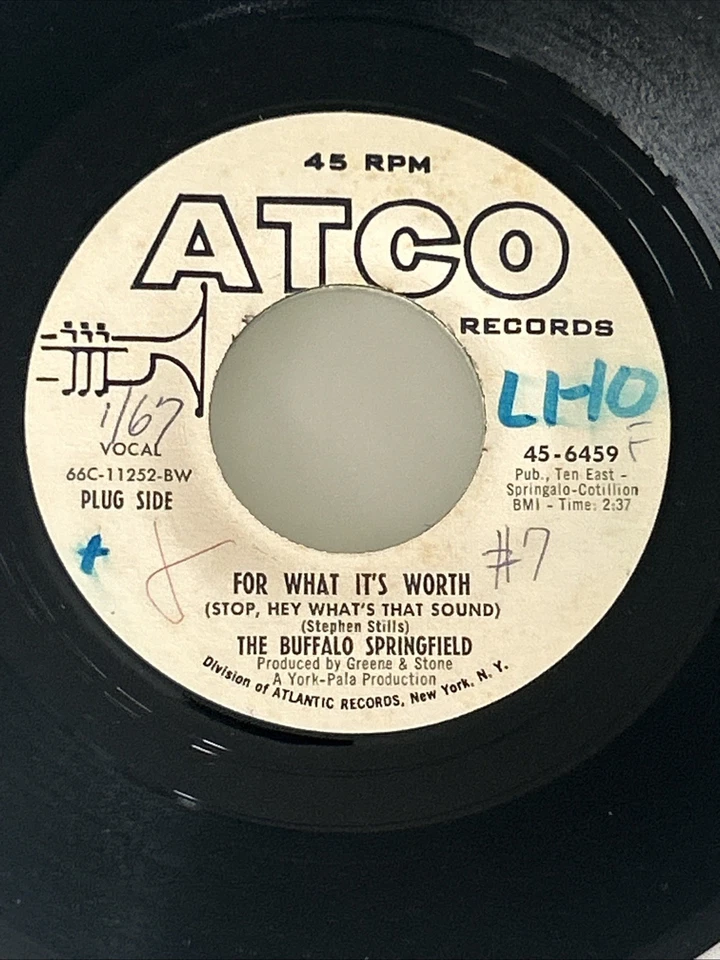 THE BUFFALO SPRINGFIELD For What It's Worth DJ PROMO 45 WHITE LABEL Atco 45-6459 - Image 2 of 4