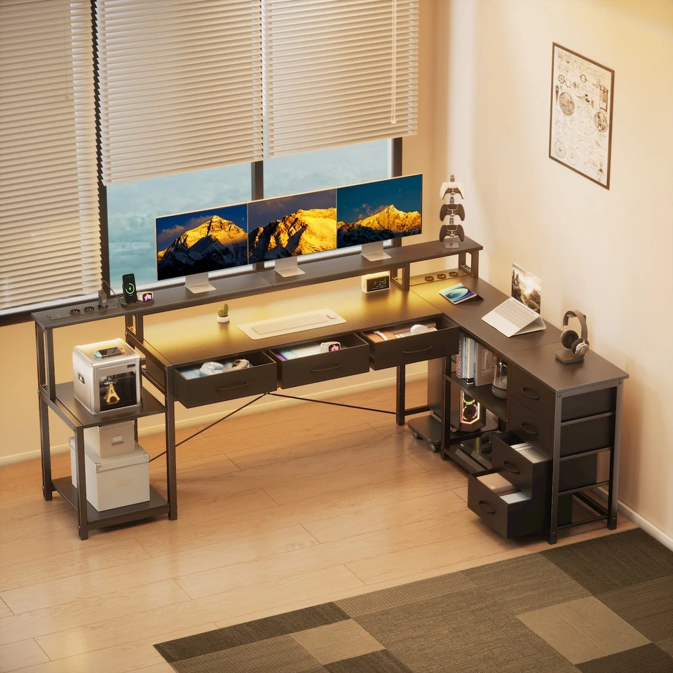 Coole RGB LED-Beleuchtung Eckschreibtisch L-förmiger  Gaming Tisch Computertisch - Bild 2 von 4