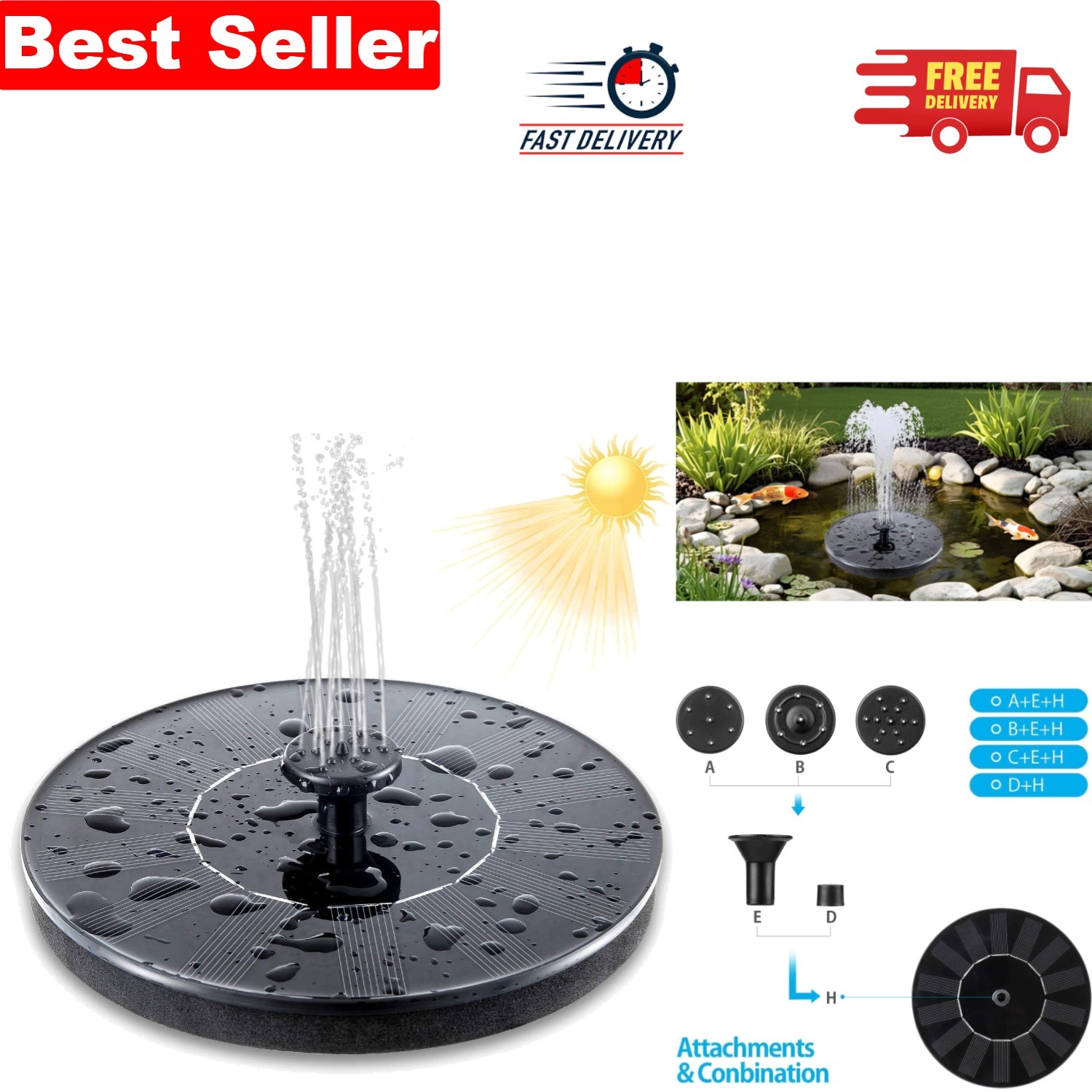 Voodii 1.5W Solar Floating Fountain Pump for Bird Baths & Gardens - Eco-Friendly