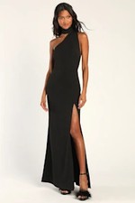 Lulus Women Keep It Interesting Asymmetrical Cutout Halter Maxi Dress Black M