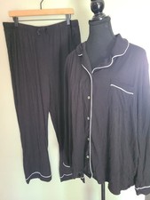 RC1 Members Mark Women's Pajama Button Down Top/ Pant Set Black XL