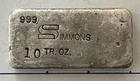 1970’s Simmons Refining 10 T-oz .999 Fine Old Pour Silver Bar. My Last Example
