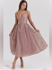 NEW, House of CB Lovely Jacquard Sweetheart Midi Dress French Rose sz S #MD1941