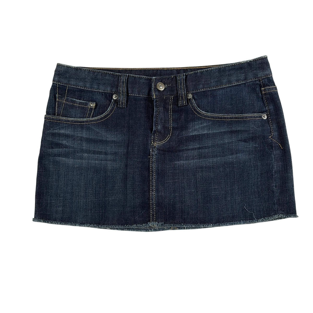 X2 Denim Mini Skirt Womens 4 Blue Low Rise Y2k Raw Cut Hem