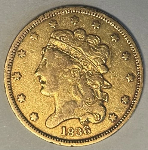 1836 $5 Classic Liberty Head Half Eagle Gold Coin