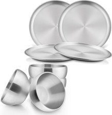 Kids Plates and Bowls 8 Pieces Stainless Steel Dish Set Reusable
