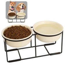 Ceramic Elevated Dog Bowl Set - Raised Food and Water Bowls with Metal Stand ...