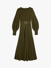 Ted Baker Gwenii midi dress knit top size 12 UK 3 TB olive green Khaki belted