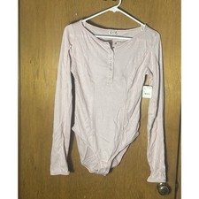 Free People Sloane Bodysuit Henley Knit Long Sleeve Pink Nectar Small NEW