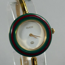 Gucci Change Bezel 1100L Watch Quartz Gold Bangle Green/Red Bezel White Dial