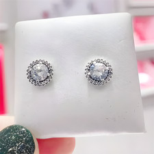 New 100 Authentic 925 Sterling Silver Round Sparkle Stud Earrings