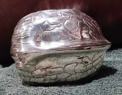 Vintage F.B. Rogers Silver Co Walnut Dish Mid-Century Trinket  Box Made in Japan
