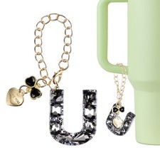 Letter Charm for Stanley Tumbler Cup, Bow Heart Initial U Letter Charm, Black