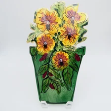 Blue Sky Clayworks Yellow Flower Pot Wall Hanger Plaque Heather Goldminc 12.5"