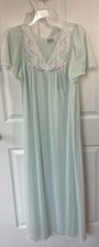 Vtg Vanity Fair Full Length Nightgown MCM USA Mint Green Lace Trim Sz: M 410D