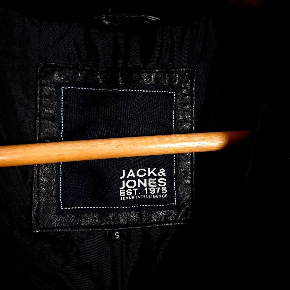 JACK & JONES Hombre Bomber Chaqueta de Cuero Talla S Negro Cremallera... - Imagen 4 de 4