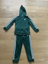 Adidas Green Boys Tracksuit Set Hooded Zip Jacket  Pants Size 7 Regular Fit