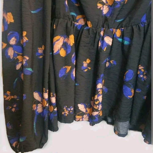 Ava & Viv Peplum Blouse Women's 2X Black Floral Neck Tie Shirred Back Prairie - Picture 4 of 8