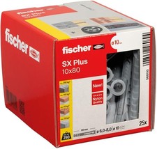 fischer 568110 SX Plus Expansion Wall Plug, 10mm x 80mm, Pack of 25