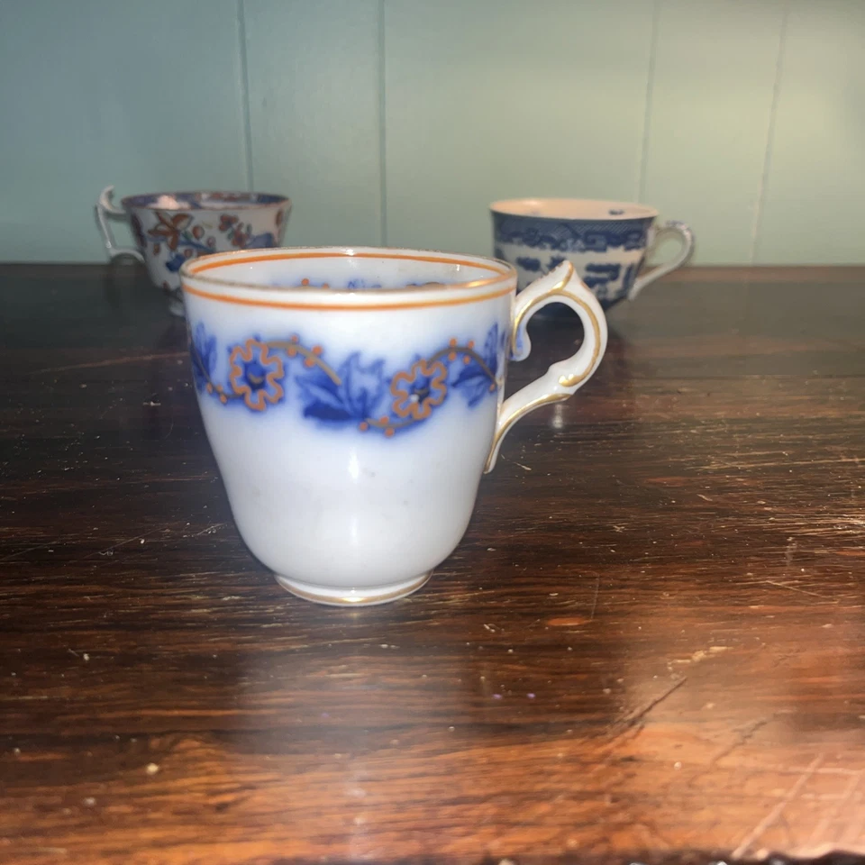 Lote de 3 xícaras de chá/café azul branco - Imagem 2 de 4