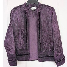 Coldwater Creek Jacket Womens PM Petite Medium Purple Jacquard Open Front Boho