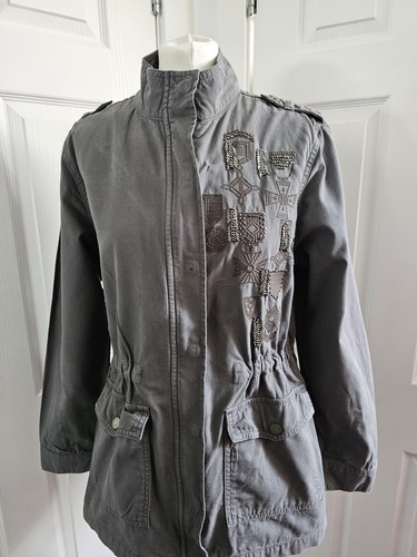 Mint Velvet Khaki Embellished Embroidered Medals Military Jacket Size 14 - Picture 5 of 13