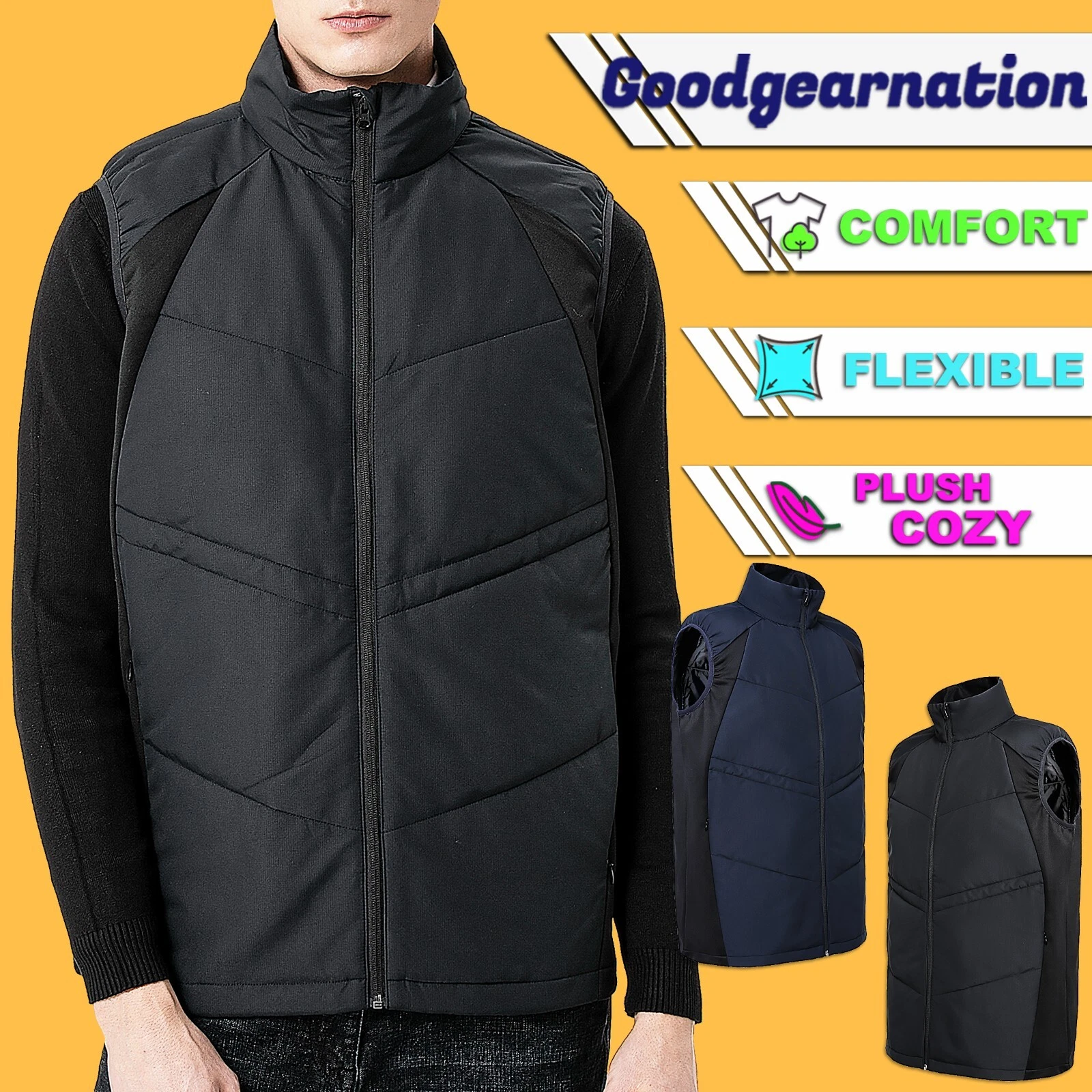 Men Puffer Vest Insulated Coat Sleeveless Parkas Jacke Winter Warm Down Free