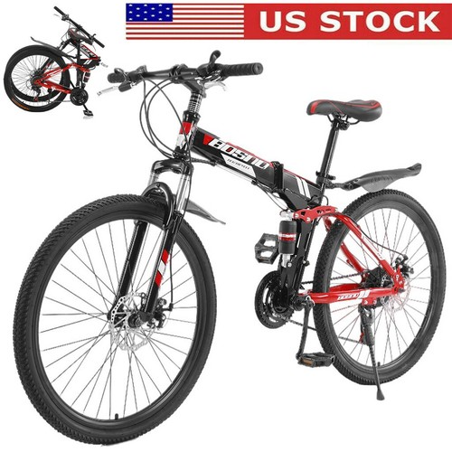 26in Folding Mountain Bike Shimanos 21 Speed Bicycle Full Suspension MTB  Bikes | eBay