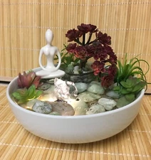 Tranquility Jade Water Fountain Lady Meditating Oriental Tree FREE SHIPPING #916