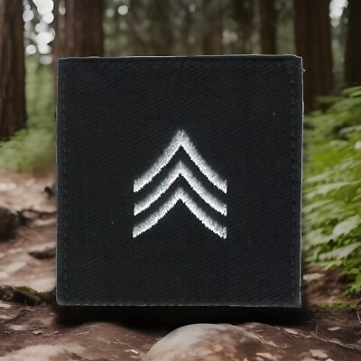 White on Black E-5 E5 SGT Sergeant Rank Patch Fits For VELCRO  BRAND Fastener