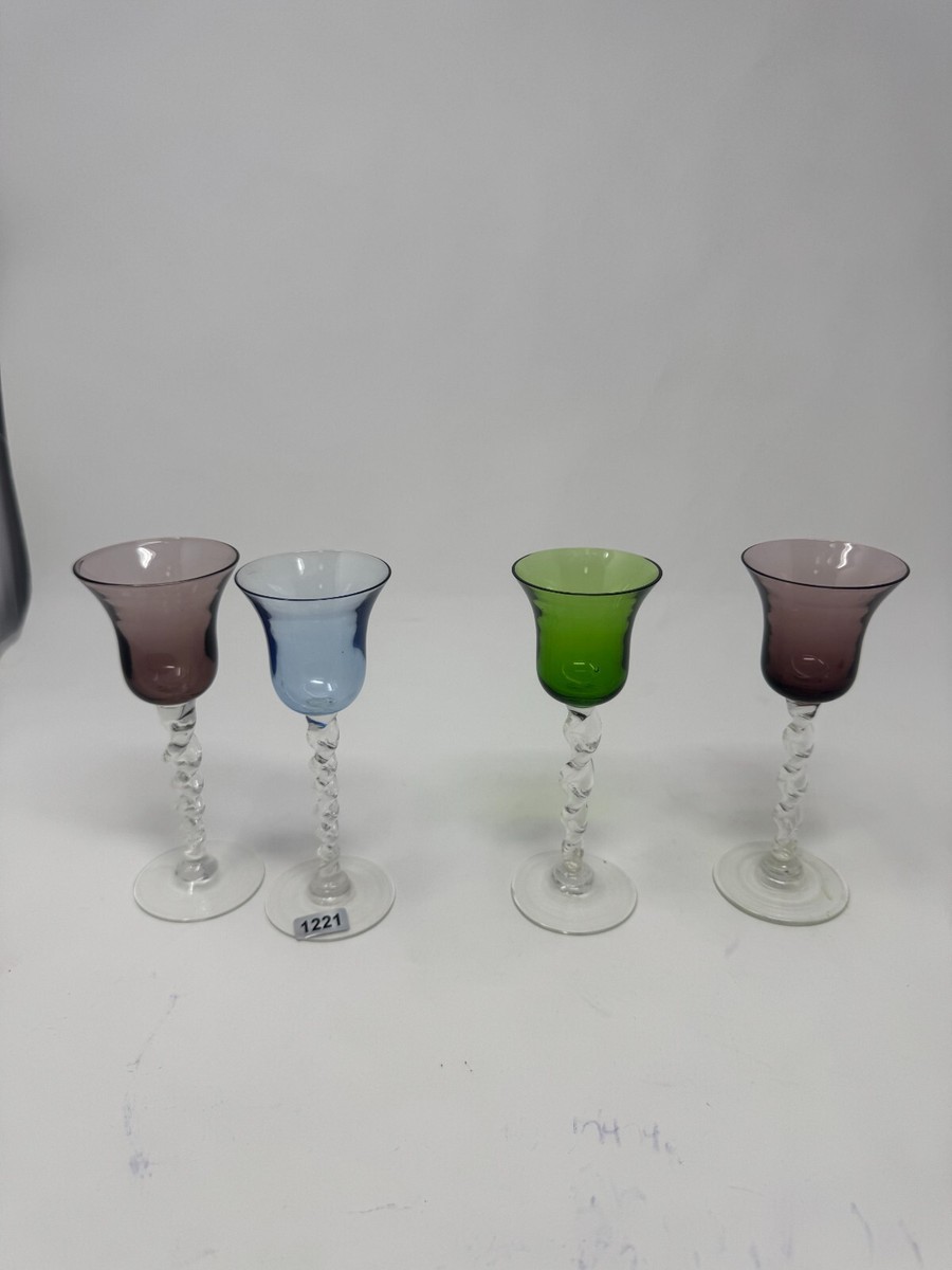 Vintage Murano Style Twisted Stem Wine Glasses Set – Multicolor