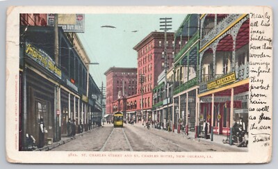 St Charles Street Hotel Scene New Orleans Louisiana LA 1906 Ub Postcard