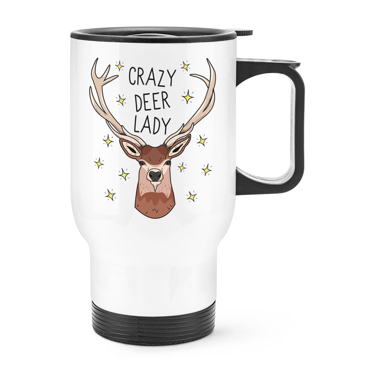 Crazy Deer Lady Travel Mug Cup With Handle - Funny Stag Joke Animal Thermal