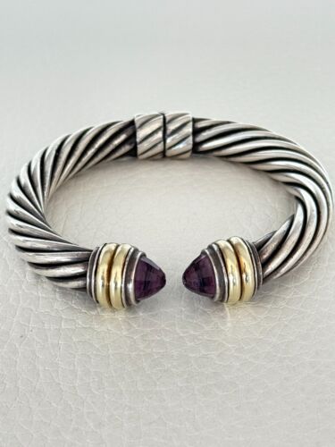 David Yurman 14k Gold & Sterling Silver Amethyst Cable Cuff Bracelet