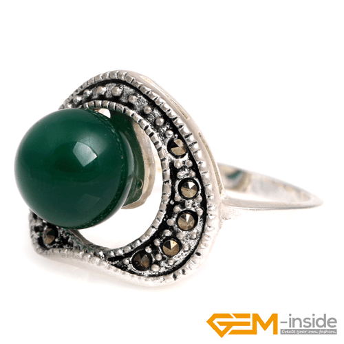 Natural Gemstone Charms Rings Jewelry Tibetan Silver Marcasite Women Gift 6#-8# - Picture 26 of 43