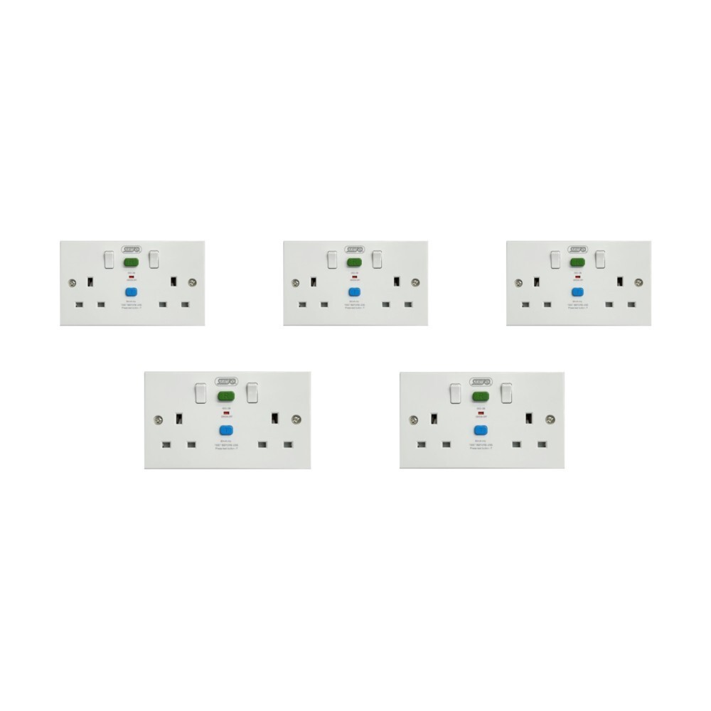 5 x Selectric LGRCD-2 Twin RCD Switch Socket 13amp 30mA White (Passive/Latching)