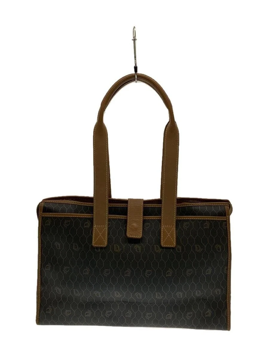 Sac fourre tout Christian Dior motif nid d'abeille PVC marron fermeture éclair carrée totale occasion